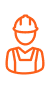 Orange outline icon of an individual wearing a hard helmet